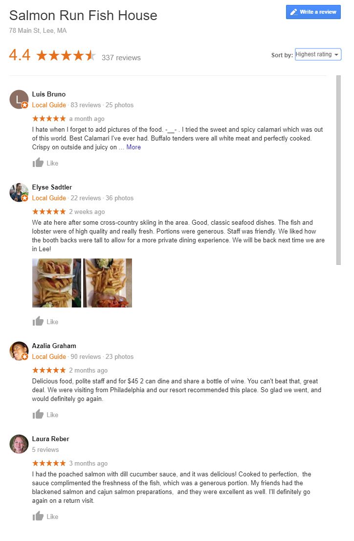 Reviews of Salmon Run Fish House